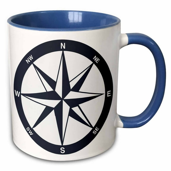 3drose, Blue and White Nautical Compass, 11oz Two-tone Blue Mug