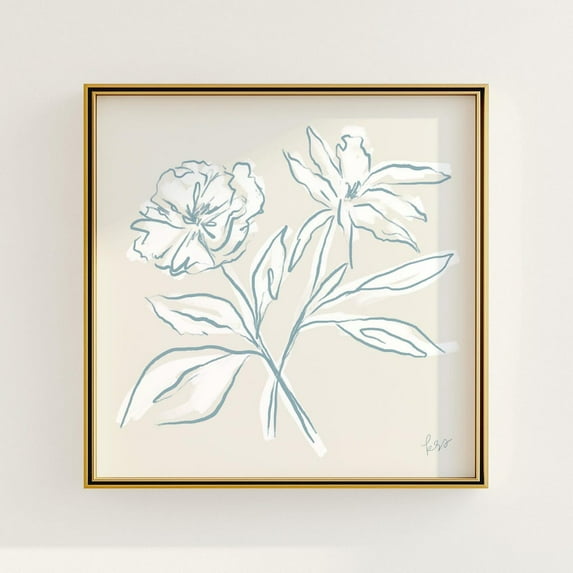 Blue And White Sketched Floral Botanical Poster Southern Art V2, Unframed Paper Poster 8x10in