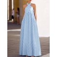 thumbnail image 1 of Blue And White Striped Halter Neck Maxi Dress For Women, 1 of 7