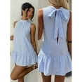 thumbnail image 1 of Blue And White Striped Sleeveless Shirt Dress With Ruffle Hem And Tie Back, 1 of 8