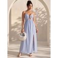 thumbnail image 1 of Blue And White Striped Spaghetti Strap Maxi Dress With Front Cutout, 1 of 30