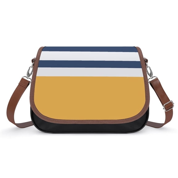 Blue And White Stripes with Yellow Vintage Crossbody Bag for Women Medium Leather Hobo Bags Shoulder Bag Classic City Leather Satchels