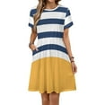 thumbnail image 1 of Blue And White Stripes with Yellow Women's Dress Short Sleeve Summer Sundress Summer Women Clothes, 1 of 7