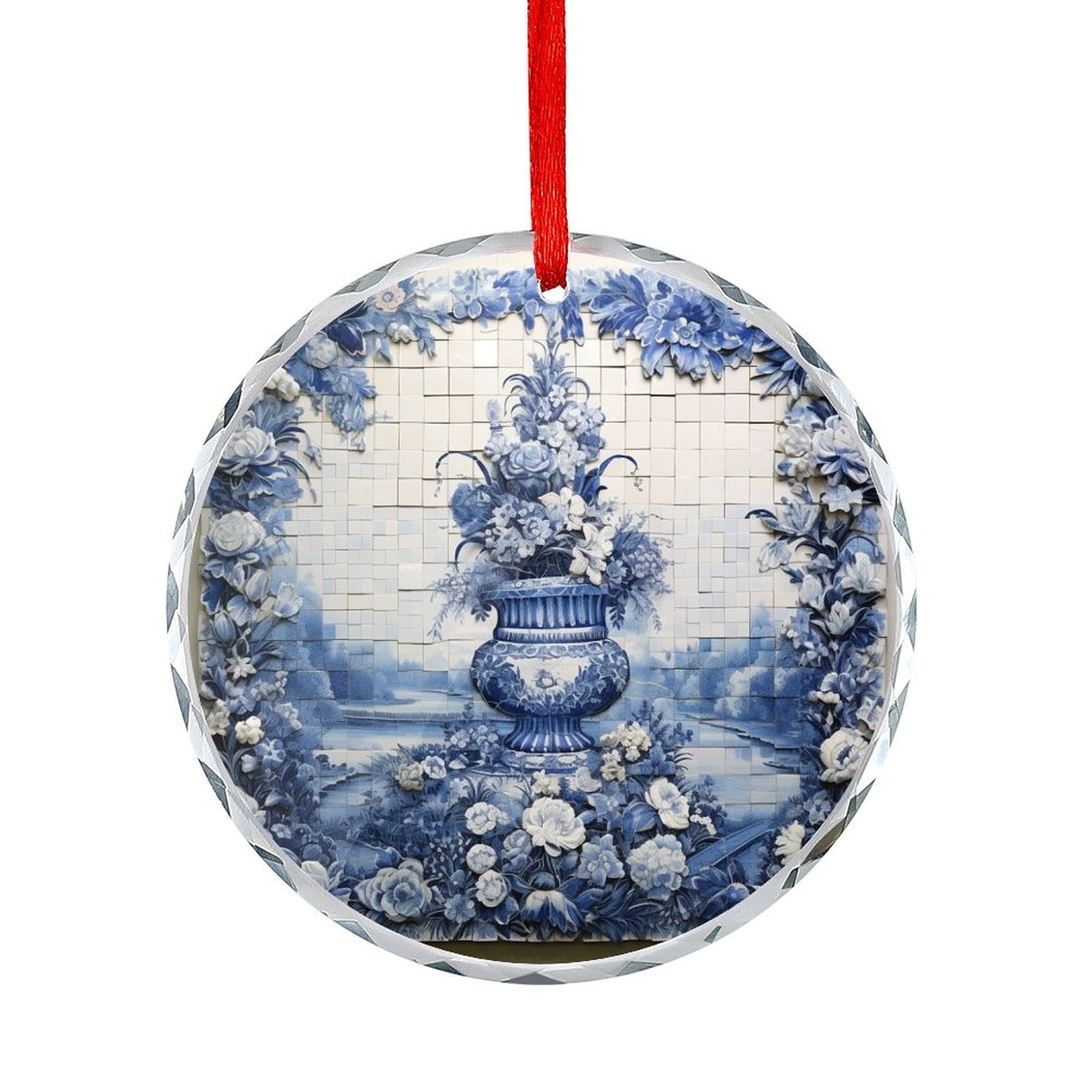 Blue And White Tile China Decor Ornament Oriental Botanical Romantic ...
