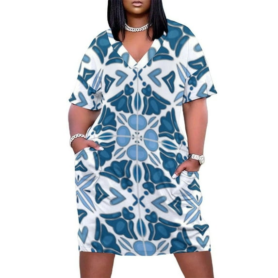 Blue And White Tile Pattern Summer Dresses for Women Beach Boho