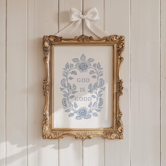Blue And White Vintage Christian Wall Art Chinoiserie Bible Verse Print Religious Nursery Decor Cottagecore Art Floral Scripture