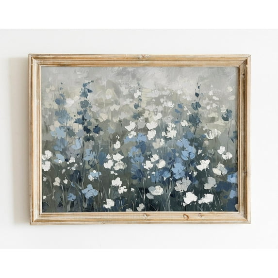 Blue And White Wildflowers Print, Vintage Farmhouse Art, Landscape Art, Aesthetic Wall Art, Wildflower Art Wall Art, Modern Wall Decor, 8x12 UNFRAMED