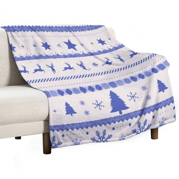 Blue And White Winter Pattern Blanket Soft Cozy Flannel Blanket for man women