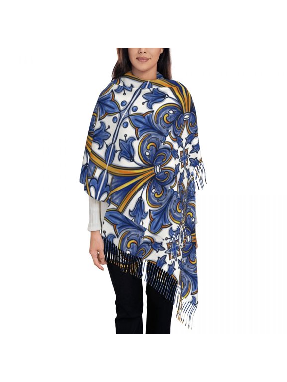 Blue And Yellow Baroque Womens Warm Winter Infinity Scarves Set Blanket Scarf Pure Color