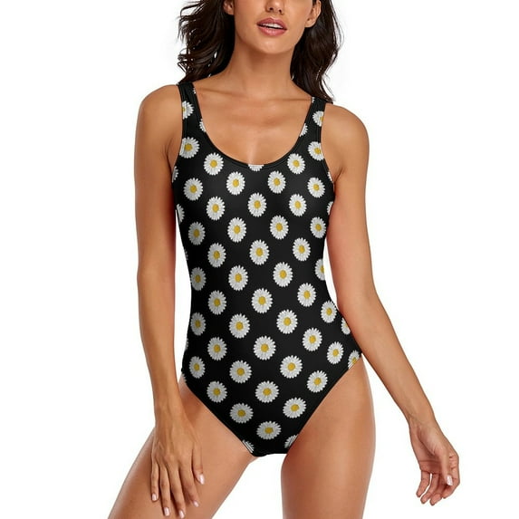 Blue And Yellow Daisy Swimsuit Sexy Vintage Floral One Piece Swimwear Push Up Bodysuit Fashion Fitness Monokini