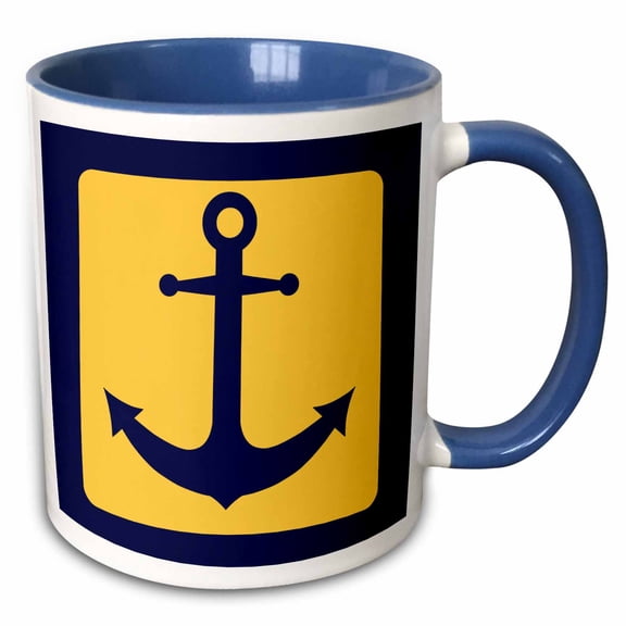 3drose, Blue and Yellow Nautical Anchor Design, 11oz Two-tone Blue Mug