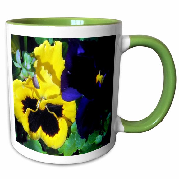 3drose, Blue and Yellow Pansys, 11oz Two-tone Green Mug