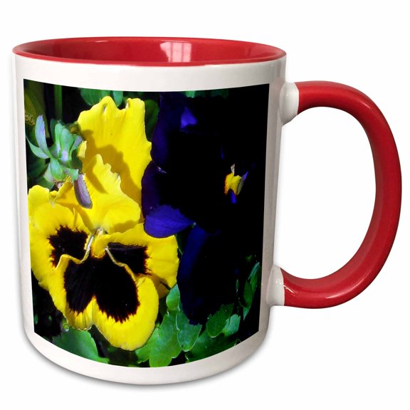 3drose, Blue and Yellow Pansys, 11oz Two-tone Red Mug