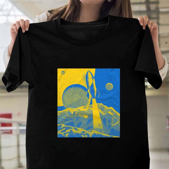 Blue And Yellow Retro Futuristic Aesthetic Illustration Art Unisex T-Shirt, up to size 5XL