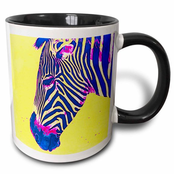 3drose, Blue and Yellow Zebra - Animals - Art, 11oz Two-tone Black Mug