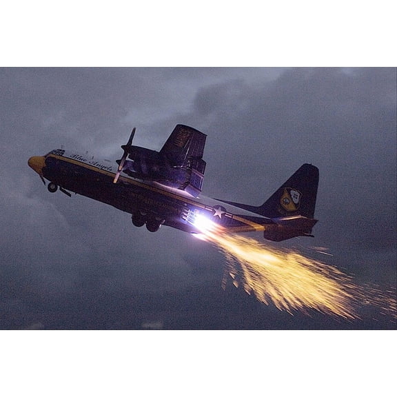 Blue Angels C-130 Fat Albert Jet-Assisted Takeoff - 20x30 Inch Glossy Laminated Aviation Poster - Stunning Detail and Bold Colors
