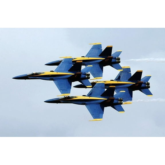 Blue Angels F/A Hornets Fly-By US Navy - 20x30 Inch Laminated Aviation Poster - Stunning Detail and Bold Colors