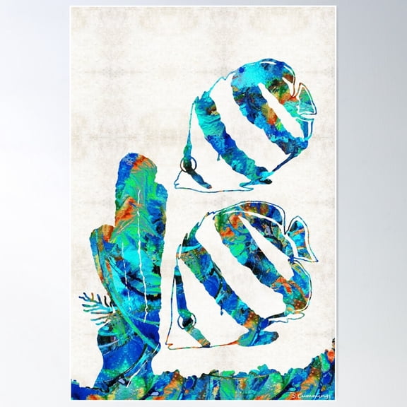 Blue Angels Fish Art By Sharon Cummings Poster Wall Art, Modern Wall Decor For Living Room Bedroom, 12x18 UNFRAMED