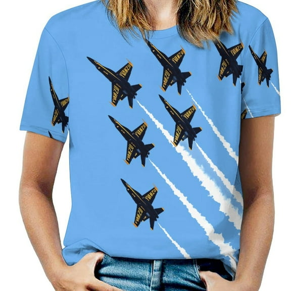 Blue Angels Flight Women's T-Shirt Short Sleeve T Shirts Tops Tee Ladies Loose T