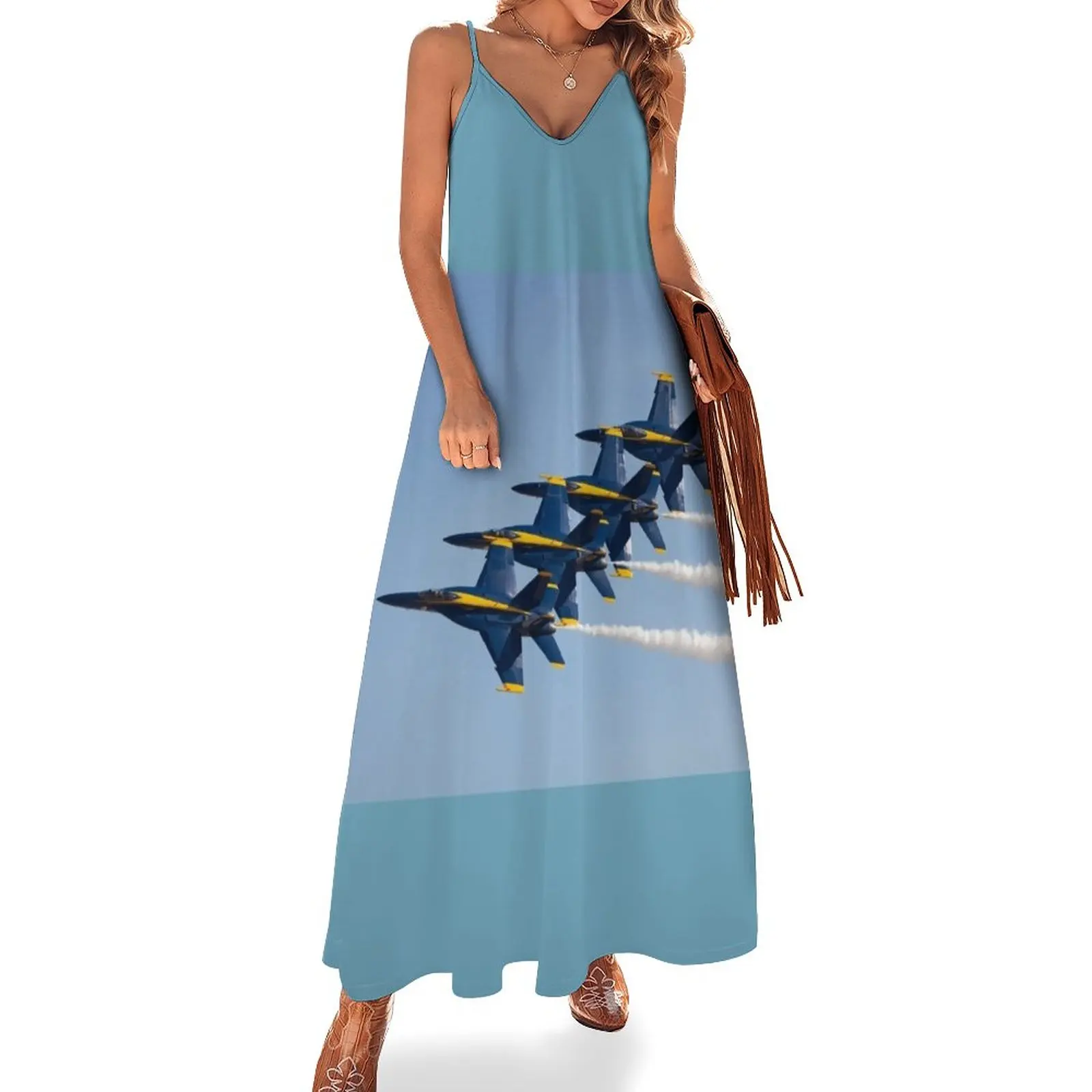 パーティードレス Palm Angels PWDB100S21 FAB001 4040 Dresses Blue Blue Angels Formation Sleeveless Dress prom dresses summer