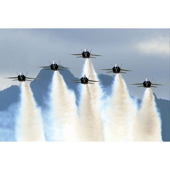 Blue Angels Performing Delta Formation Style - A - 12x18 Inch Laminated Aviation Poster - Stunning Detail and Bold Colors
