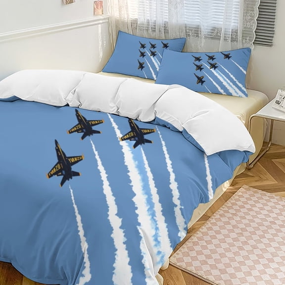 Blue Angels Set Duvet Cover Themed Multicolor Polyester Bedding Set Duvet Cover for Queen Size
