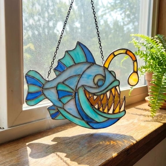 Blue Angler Fish Acrylic Suncatcher Nautical Deep Sea Creature Window Hanging Gift