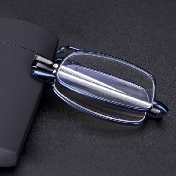Blue Antenna Extendable Rectangle Reading Glasses +1.50 Folding Mini Presbyopic Glasses Metal Portable Spring Hinge Readers with Case