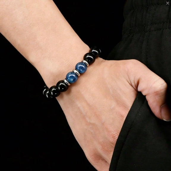 Blue Apatite Bead Bracelet Unisex Grounding Crystal Jewelry for Daily Wear & Protection, Ideal Commute Accessory & Gift