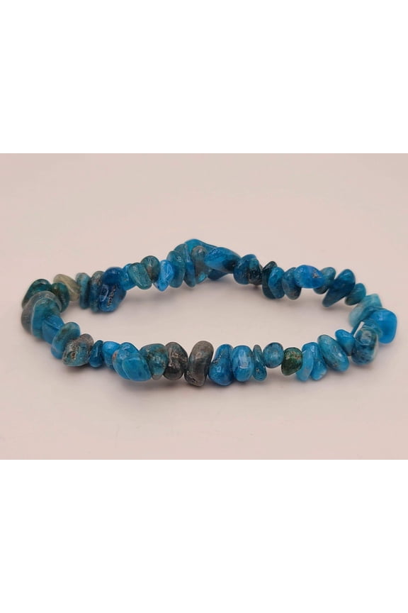 Blue Apatite Chip Bracelet Handmade Genuine Crystal Stretch Bracelet