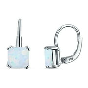 BLUE APPLE JEWELRY Blue Apple Co. Cushion Leverback Women Earrings Lab Created White Opal 925 Sterling Silver.