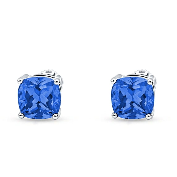 Blue Apple Co. Cushion Stud Earring Solitaire Lab Created Blue Opal 925 Sterling Silver