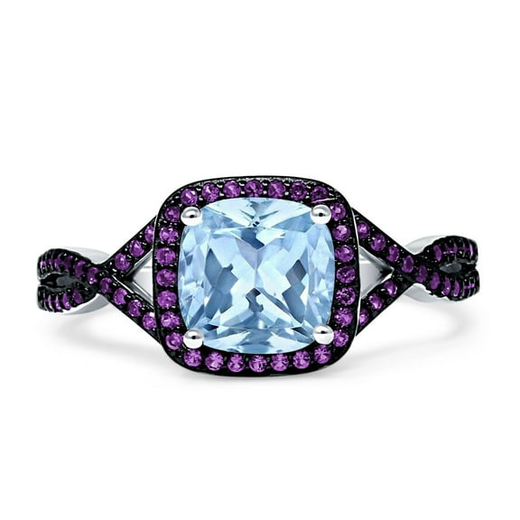 Blue Apple Co. Halo Cushion Infinity Amethyst CZ Engagement Ring Aquamarine 925 Sterling Silver