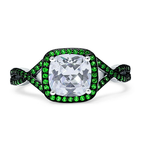 Blue Apple Co. Halo Cushion Infinity Green Emerald CZ Engagement Ring Cubic Zirconia 925 Sterling Silver