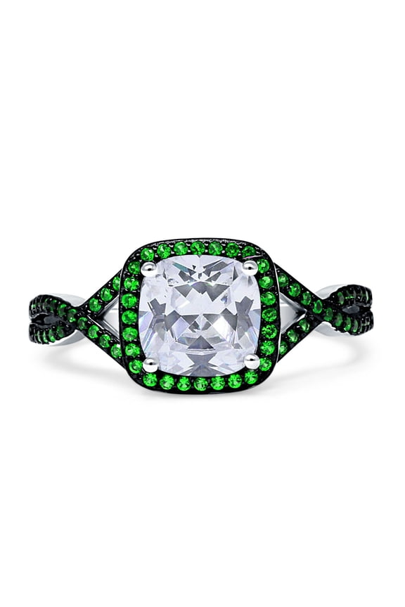 Blue Apple Co. Halo Cushion Infinity Green Emerald CZ Engagement Ring Cubic Zirconia 925 Sterling Silver