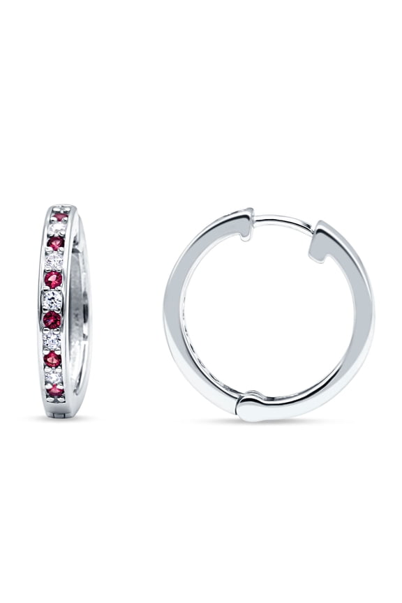 Blue Apple Co. Minimalist Huggie Hoop Women Earrings Simulated Ruby 925 Sterling Silver