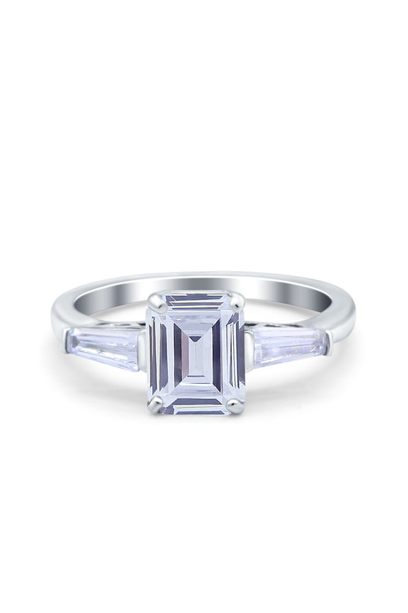 Blue Apple Co. Simulated CZ Art Deco Women's Wedding Ring Emerald Cut Aquamarine 925 Sterling Silver