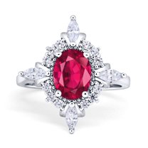 Blue Apple Co. Vintage Women's Wedding Ring Oval Simulated Ruby CZ 925 Sterling Silver Size 7.