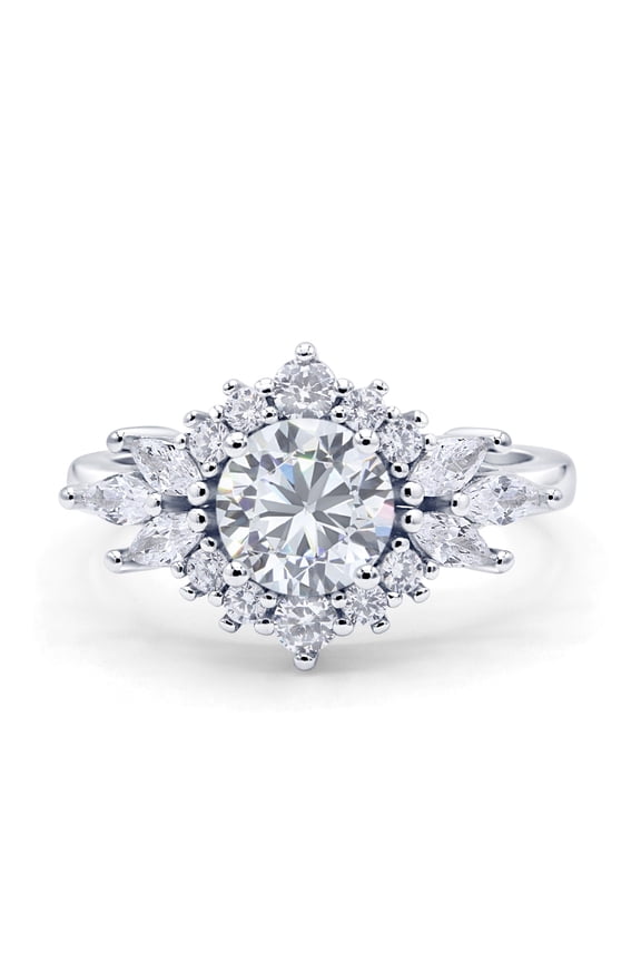 Co Art Deco Round Women Engagement Ring Cubic Zirconia 925 Sterling Silver