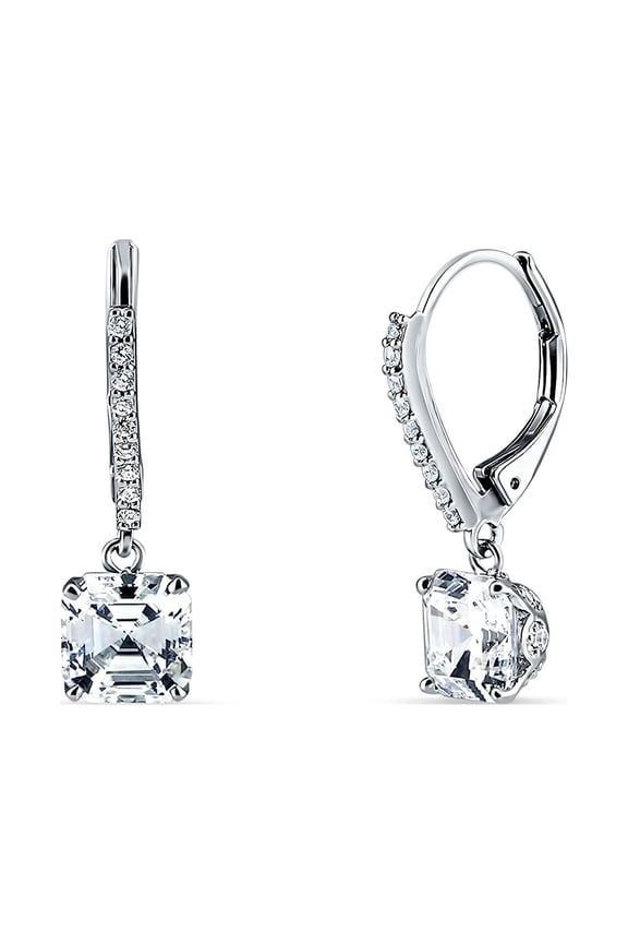Co. Asscher Cut Cubic Zirconia Leverback Women Earrings 925 Sterling Silver