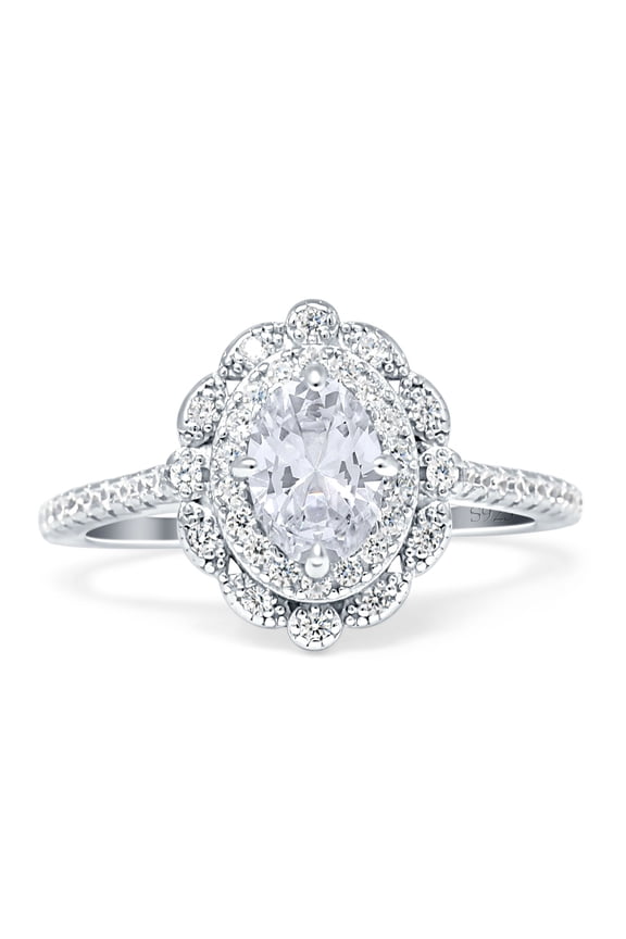 Co. Floral Oval Vintage Women Engagement Ring CZ 925 Sterling Silver