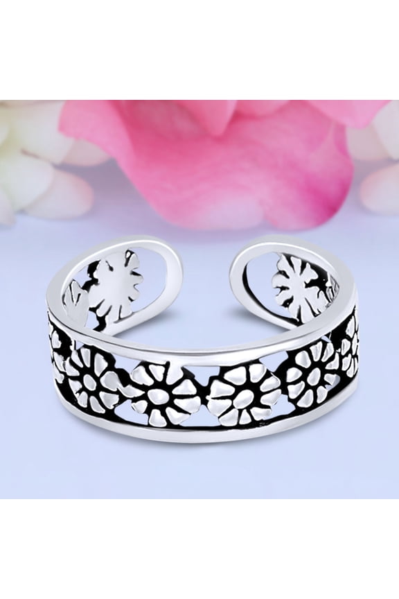 Co. Flower Toe Band Ring 925 Sterling Silver Thin Adjustable Stylish Women Rings