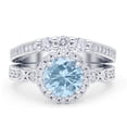 thumbnail image 1 of Blue Apple Jewelry Co.Halo Bridal Set Piece Round Women Wedding Ring Aquamarine 925 Sterling Silver, 1 of 4