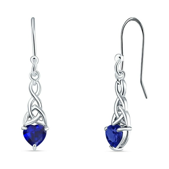 Blue Apple Jewelry Co. Heart Triquetra Earrings Simulated Blue Sapphire 925 Sterling Silver