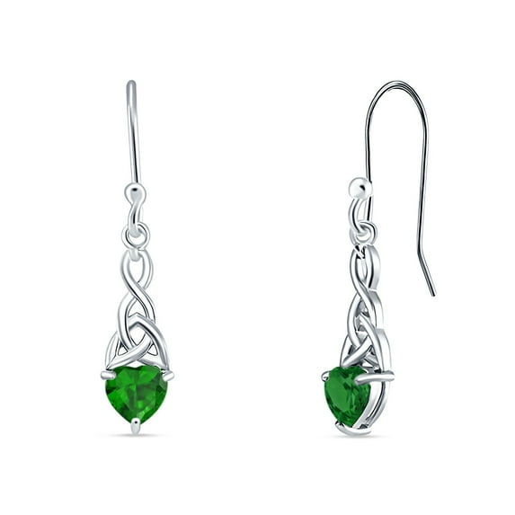 Blue Apple Jewelry Co. Heart Triquetra Earrings Simulated Green Emerald 925 Sterling Silver