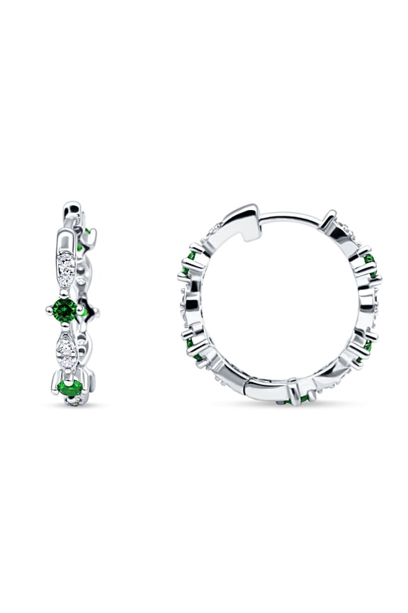 Co. Huggie Hoop Earrings Simulated Green Emerald 925 Sterling Silver