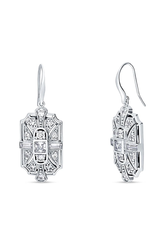 Co.Milgrain Fishhook Women Earrings Cubic Zirconia 925 Sterling Silver