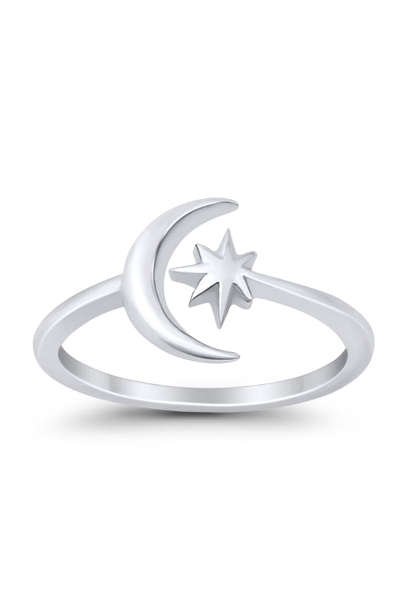 Co. Moon and Star Toe Band Ring 925 Sterling Silver Thin Rings for Women