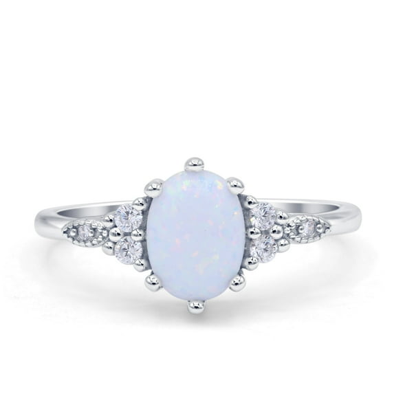 Blue Apple Jewelry Co. Oval Art Deco Engagement Ring Lab Created White Opal 925 Sterling Silver