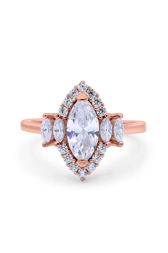 Co. Rose Tone, CZ Marquise Cut Halo Vintage Wedding Ring -7 925 Sterling Silver.